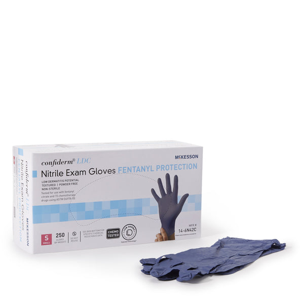 McKesson Confiderm® LDC Exam Glove Small NonSterile Nitrile Standard Cuff Length Fully Textured Blue Chemo Tested / Fentanyl Tested (1159329_CS) 2500/CS