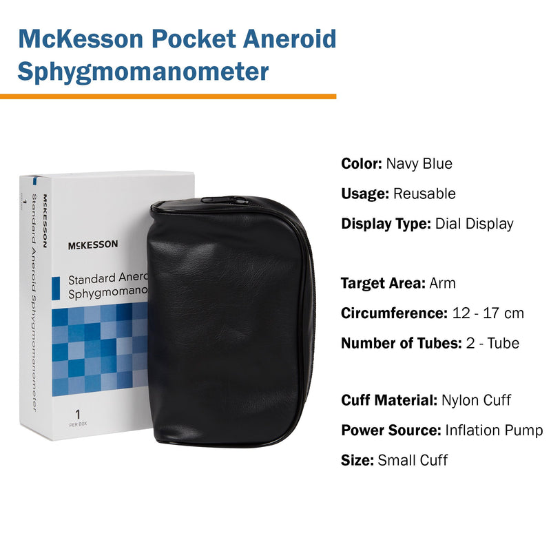 McKesson Brand Aneroid Sphygmomanometer Unit Pediatric Cuff Nylon Cuff 13 - 19.5 cm Pocket Aneroid (1067633_CS) 20/CS