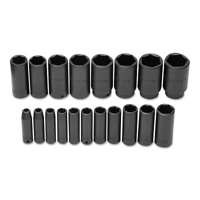 Proto 19-Piece Deep Impact Socket Set, SAE, 1/2" Drive, 3/8" to 1 1/2", 6-Point (577-74116) 1 Set