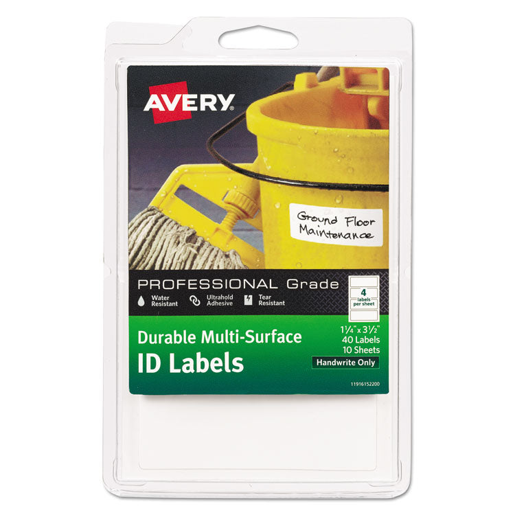 Avery&reg; Durable Permanent Multi-Surface ID Labels, Inkjet/Laser Printers, 1.25 x 3.5, White, 4/Sheet, 10 Sheets/Pack (AVE61522)