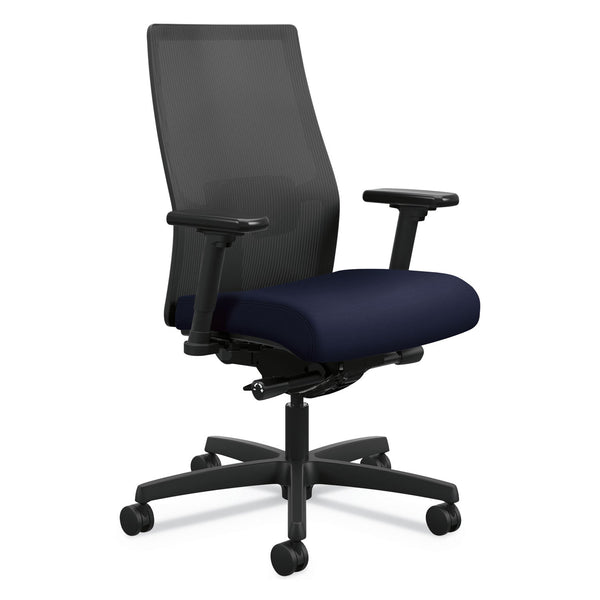 HON® Ignition 2.0 4-Way Stretch Mid-Back Mesh Task Chair, Supports 300 lb, 17" to 21" Seat Height, Navy Seat, Black Back/Base (HONI2M2AMLC98TK)