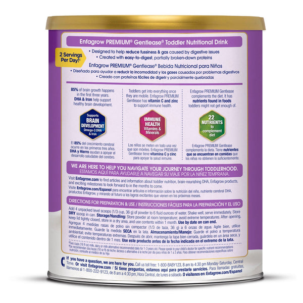 Enfagrow®Premium Gentlease® Toddler Pediatric Oral Supplement Unflavored 29.1 oz. Can Powder Calories (1201028_EA) 1/EA