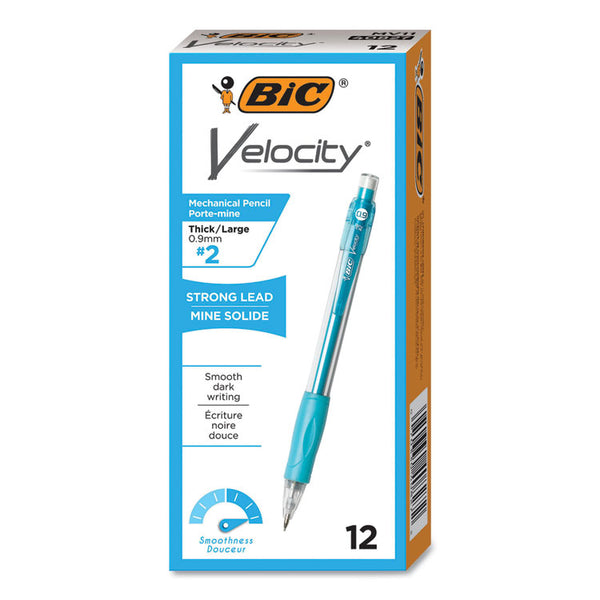 BIC® Velocity Original Mechanical Pencil, 0.9 mm, HB (#2), Black Lead, Turquoise Barrel, Dozen (BICMV11BK)