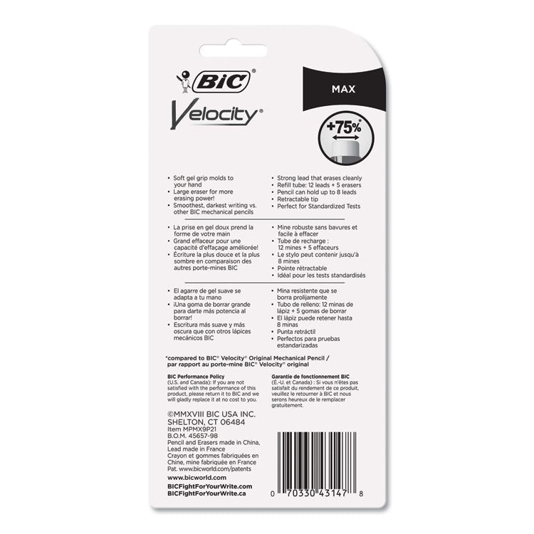 BIC® Velocity Max Pencil, 0.9 mm, HB (#2), Black Lead, Assorted Barrel Colors, 2/Pack (BICMPMX9P21) Pack of 2