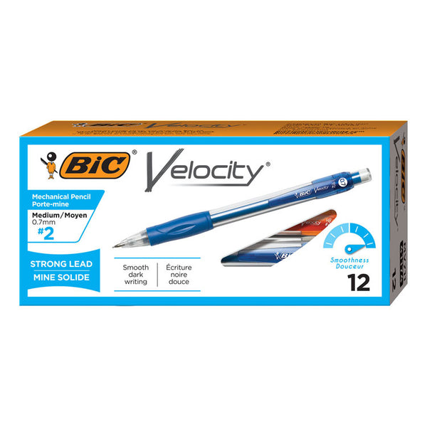 BIC® Velocity Original Mechanical Pencil, 0.7 mm, HB (#2), Black Lead, Blue Barrel, Dozen (BICMV711BK)