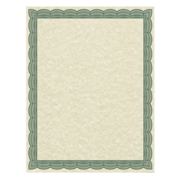 Southworth® Parchment Certificates, Traditional, 8.5 x 11, Ivory with Green Border, 50/Pack (SOU91341)