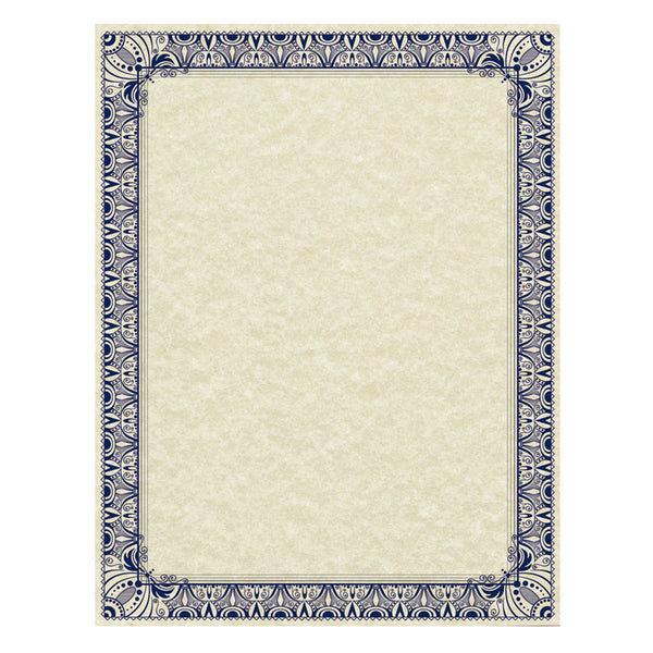 Southworth® Parchment Certificates, Retro, 8.5 x 11, Ivory with Blue/Silver Foil Border, 50/Pack (SOU91352)