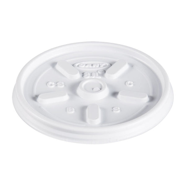 Dart® Plastic Lids, Fits 8 oz to 10 oz Hot/Cold Foam Cups, Vented, White, 100/Pack, 10 Packs/Carton (DCC8JL) Case of 1000