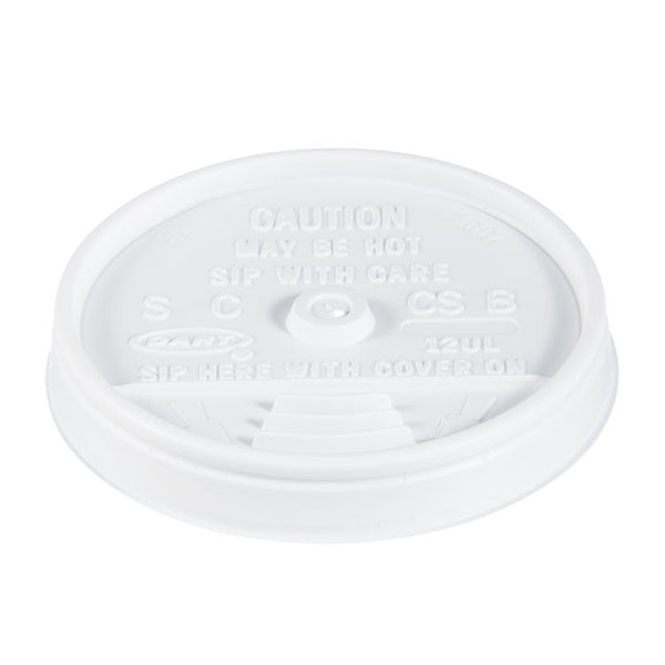 Dart® Sip Thru Lids, Fits 10 oz to 14 oz Foam Cups, Plastic, White, 100/Pack, 10 Packs/Carton (DCC12UL)