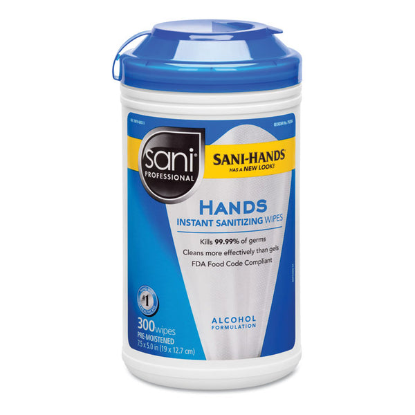 Sani Professional® Hands Instant Sanitizing Wipes, 7.5 x 5, 300/Canister (NICP92084EA) Each