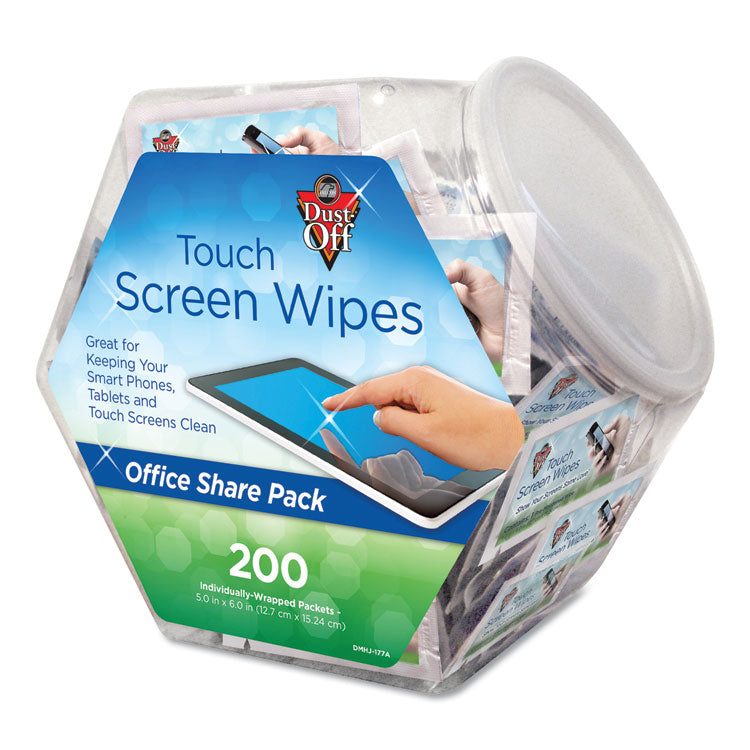 Dust-Off® Touch Screen Wipes, 5 x 6, Citrus, 200 Individual Foil Packets in an Easy Grab Jar (FALDMHJ)