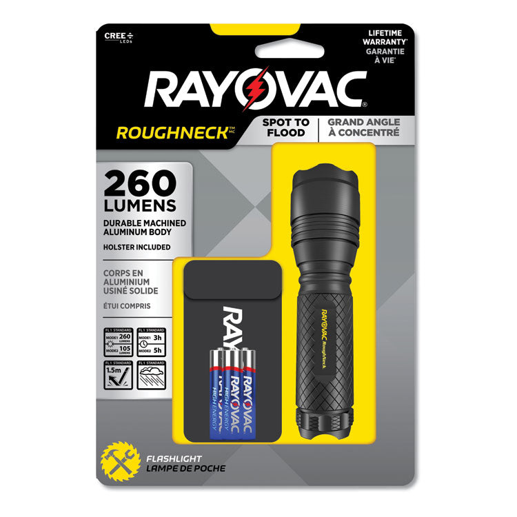 Rayovac® LED Aluminum Flashlight, 3 AAA Batteries (Included), Black (RAYRN3AAABXT)