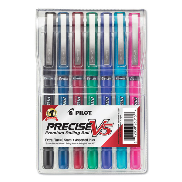 Pilot® Precise V5 Roller Ball Pen, Stick, Extra-Fine 0.5 mm, Assorted Ink and Barrel Colors, 7/Pack (PIL26015)