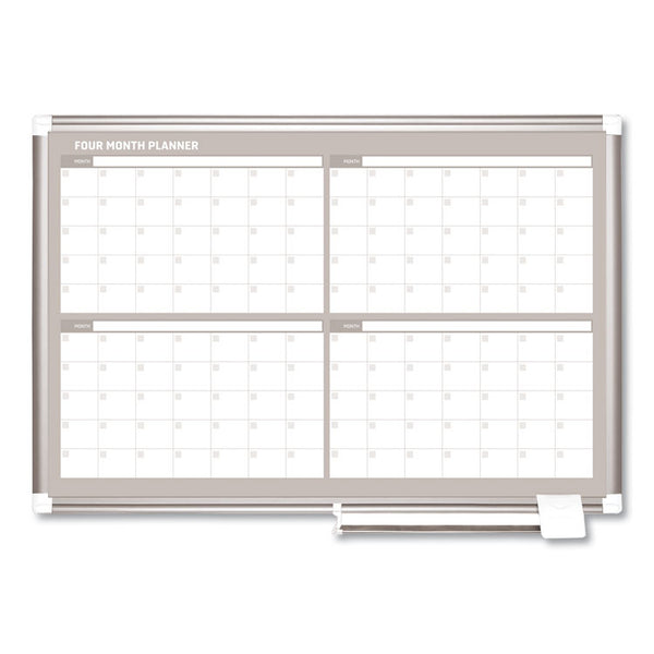 MasterVision® Magnetic Dry Erase Calendar Board, Four Month, 36 x 24, White Surface, Silver Aluminum Frame (BVCGA03105830) Each