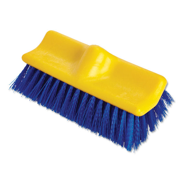 Rubbermaid® Commercial Bi-Level Deck Scrub Brush, Blue Polypropylene Bristles, 10" Brush, 10" Plastic Block, Threaded Hole (RCP6337BLU)