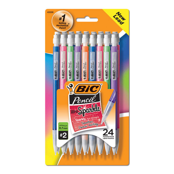 BIC® Xtra-Sparkle Mechanical Pencil Value Pack, 0.7 mm, HB (#2), Black Lead, Assorted Barrel Colors, 24/Pack (BICMPLP241)