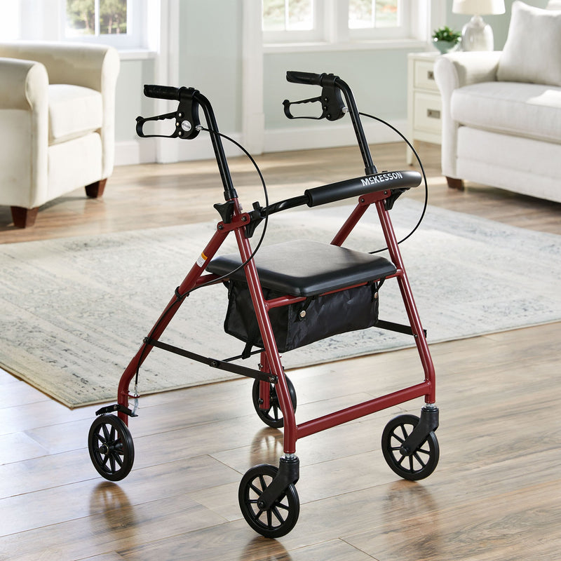 McKesson 4 Wheel Rollator Red Adjustable Height / Folding Aluminum Frame (1065263_EA) 1/EA
