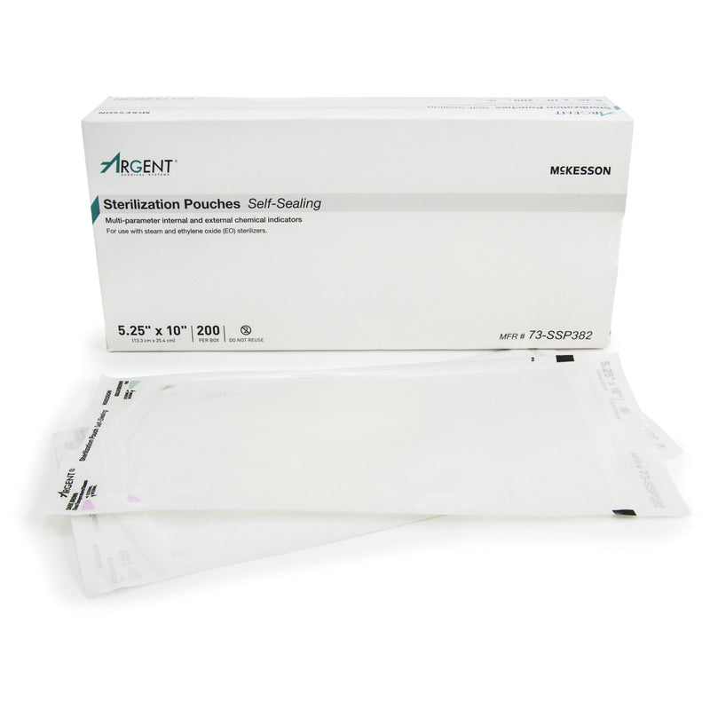 McKesson Argent™ Sure-Check® Sterilization Pouch Ethylene Oxide (EO) Gas / Steam 5-1/4 X 10 Inch Transparent / Blue Self Seal Paper / Film (524880_BX) 200/BX