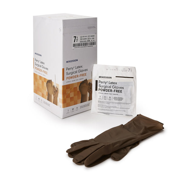 McKesson Perry® Surgical Glove Size 7.5 Sterile Latex Standard Cuff Length Smooth Brown Not Chemo Approved (1044731_BX) 50/BX