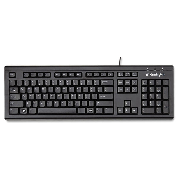 Kensington® Keyboard for Life Slim Spill-Safe Keyboard, 104 Keys, Black (KMW64370)