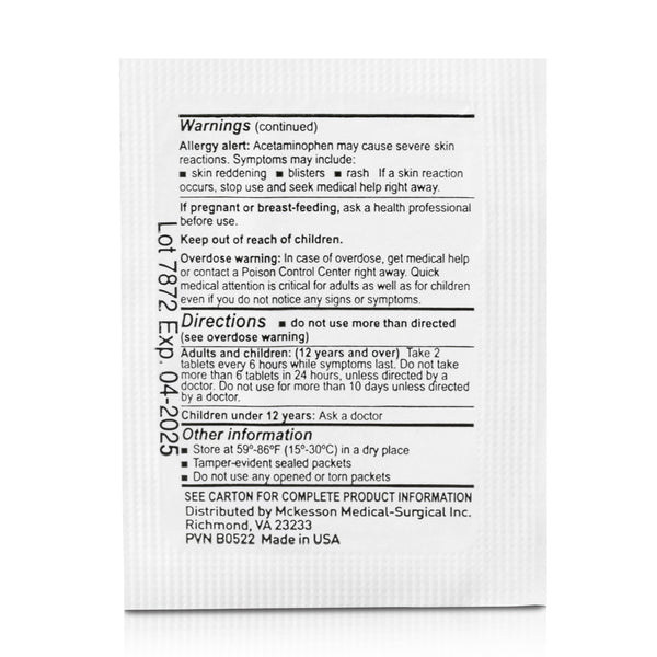 McKesson Pain Relief 500 mg Strength Acetaminophen Unit Dose Tablet 250 per Box (1111740_BX) 250/BX