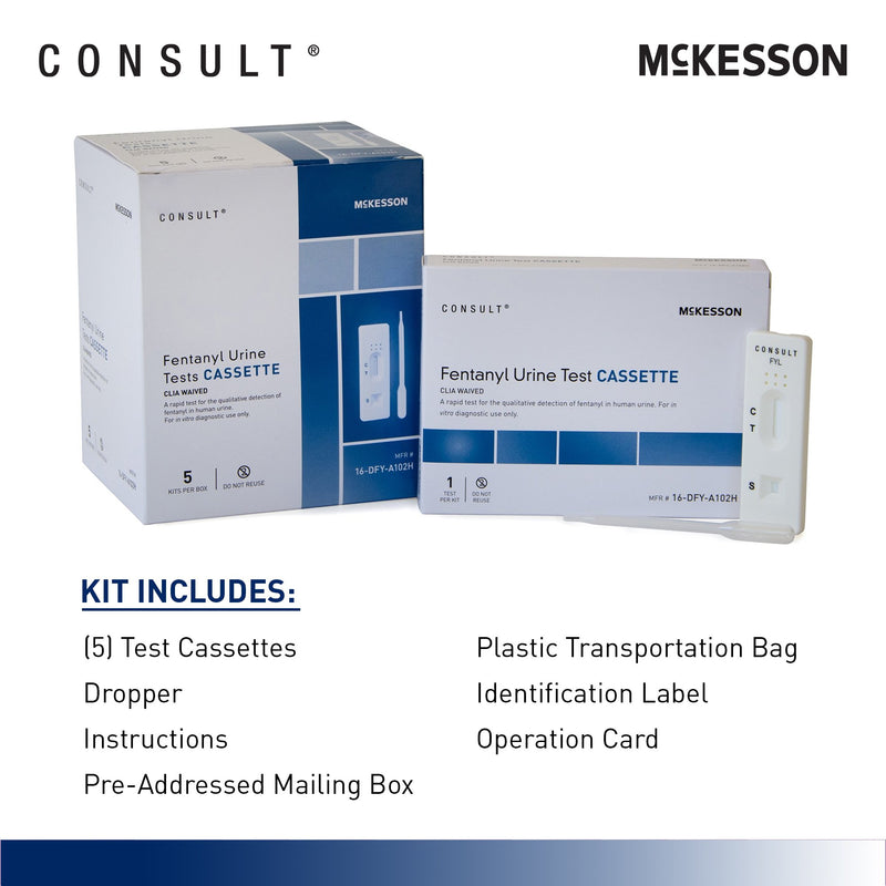 McKesson Consult™ Drugs of Abuse Test Kit Fentanyl (OTC Approved) 5 Tests CLIA Waived (1246106_CS) 64/CS