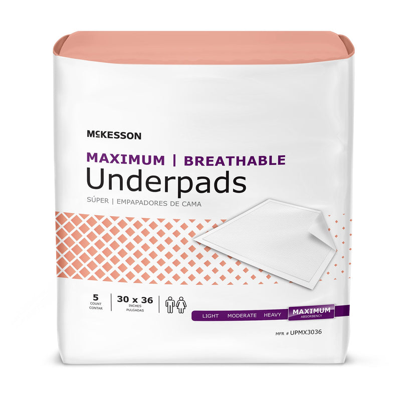 McKesson Ultimate Breathable Disposable Underpad 30 X 36 Inch Fluff / Polymer Heavy Absorbency (1075429_CS) 70/CS