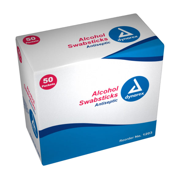 Dynarex® Impregnated Swabstick 70% Strength Isopropyl Alcohol Individual Packet NonSterile (768924_BX) 50/BX