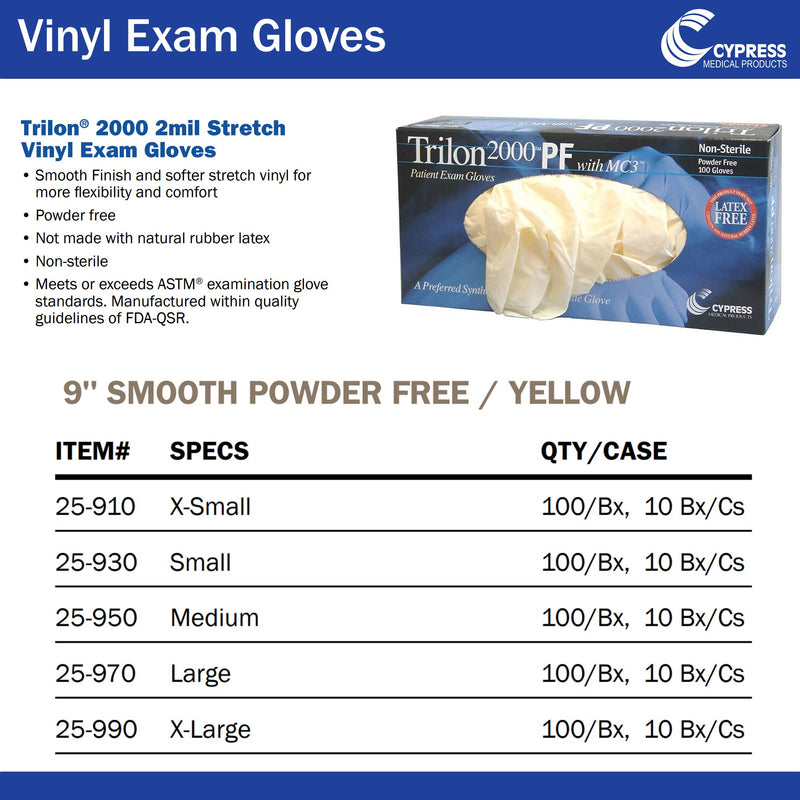 Trilon 2000® PF with MC3® Exam Glove Large NonSterile Stretch Vinyl Standard Cuff Length Smooth Ivory Not Rated WITH PROP. 65 WARNING (457272_BX) 100/BX