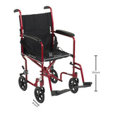 McKesson Transport Chair 19 Inch Seat Width Full Length Arm Swing-Away Footrest Aluminum Frame with Red Finish (1128901_EA) 1/EA