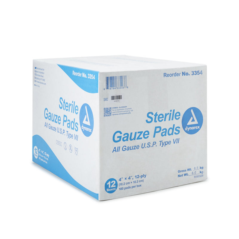 Dynarex® Gauze Sponge 4 X 4 Inch 12-Ply Sterile 1 per Pack (865436_BX) 1/BX