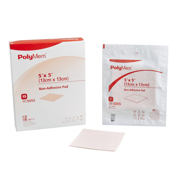 PolyMem® Foam Dressing 5 X 5 Inch Without Border Film Backing Nonadhesive Square Sterile (258751_CS) 30/CS