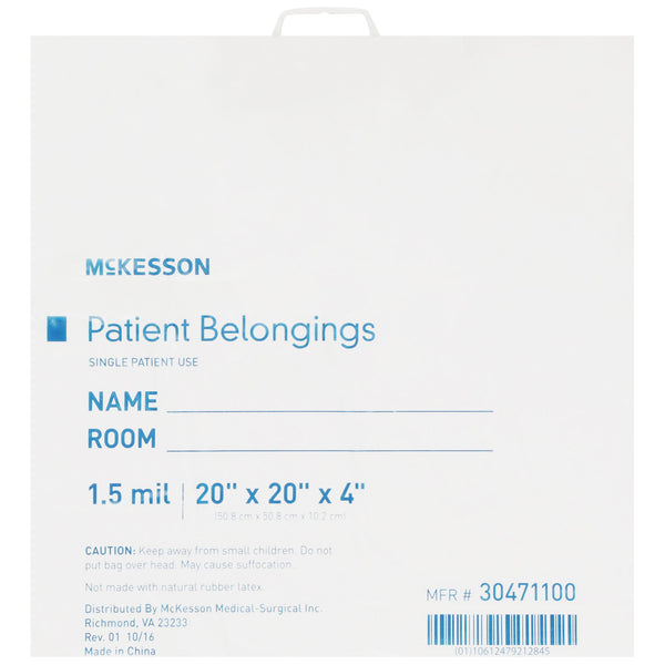 McKesson Patient Belongings Bag 4 X 20 X 20 Inch Polyethylene Snap Closure White (447757_EA) 1/EA