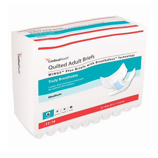 Wings™ Quilted Plus with BreatheEasy™ Technology Unisex Adult Incontinence Brief Medium Disposable Heavy Absorbency (1176298_CS) 96/CS