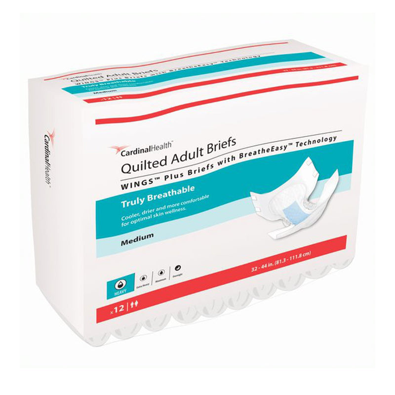Wings™ Quilted Plus with BreatheEasy™ Technology Unisex Adult Incontinence Brief Medium Disposable Heavy Absorbency (1176298_CS) 96/CS