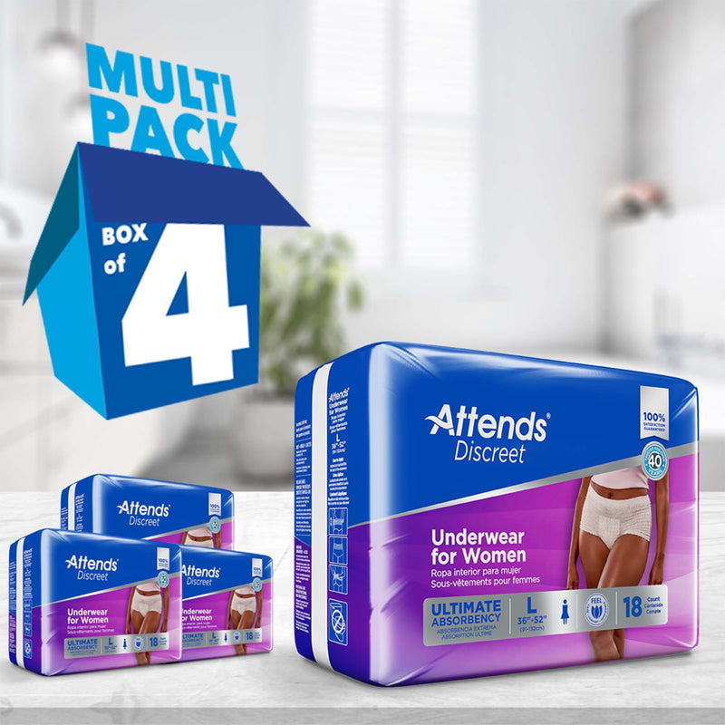 Attends® Discreet Female Adult Absorbent Underwear Pull On with Tear Away Seams Large Disposable Heavy Absorbency (1039111_CS) 72/CS