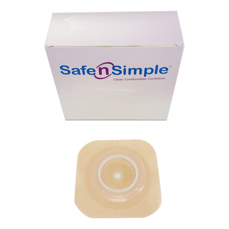 Safe n Simple™ Ostomy Barrier Trim to Fit, Standard Wear Flexible Tape 45 mm Flange Up to 1-1/4 Inch Opening 4-1/2 X 4-1/2 Inch (1245141_BX) 10/BX