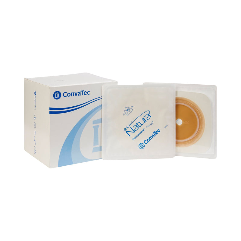 Sur-Fit Natura® Ostomy Barrier Trim to Fit, Standard Wear Stomahesive® Adhesive 70 mm Flange System Hydrocolloid 1-7/8 to 2-1/2 Inch Opening 5 X 5 Inch (325408_BX) 10/BX