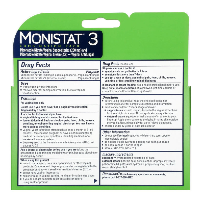 MONISTAT® 3-Day Treatment Combination Pack Ovule® Vaginal Antifungal 200 mg / 2% Strength Ovule® insert 3 Per Box Applicator (1231448_BX) 3/BX