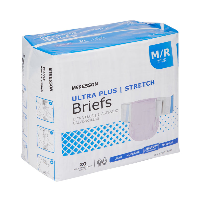 McKesson Ultra Plus Stretch Unisex Adult Incontinence Brief Medium Disposable Heavy Absorbency (884170_CS) 4/CS