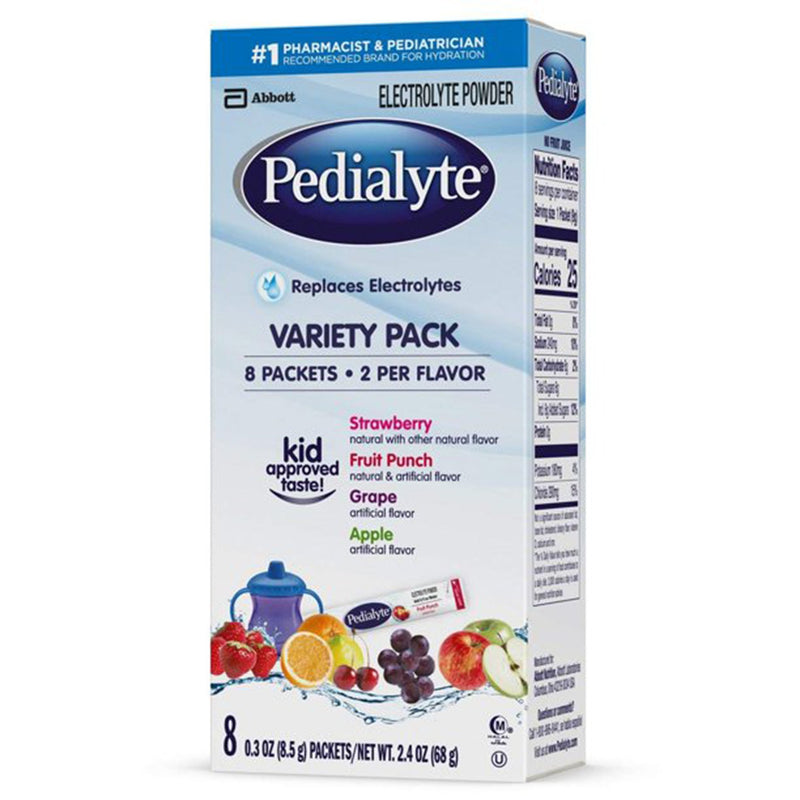 Pedialyte® Powder Packs Oral Electrolyte Solution Fruit Punch / Grape / Apple / Strawberry Flavor 0.3 oz. Electrolyte (843442_BX) 8/BX