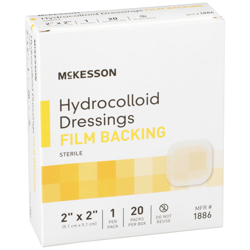 McKesson Hydrocolloid Dressing Waterproof Film Backing 2 X 2 Inch Square Hydrocolloid / Film (882991_CS) 400/CS