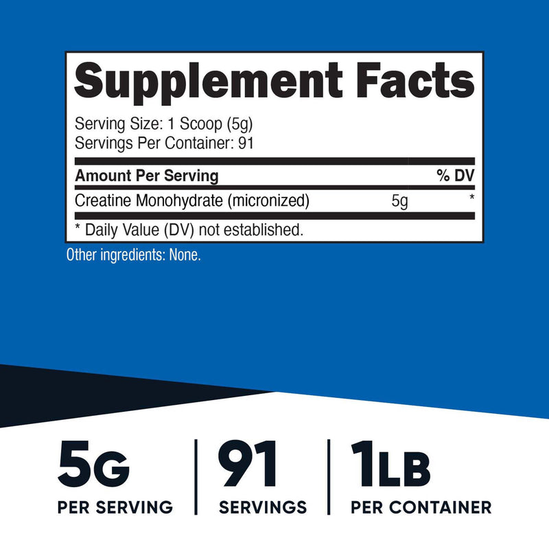 Nutricost Creatine Monohydrate Oral Supplement Unflavored Powder 1 lb. Canister (1270272_BT) 1/BT