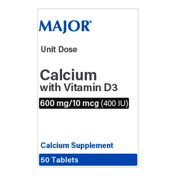 Major Pharmaceuticals Joint Health Supplement Calcium / Vitamin D3 600 mg - 400 IU Strength Tablet 50 per Box (1174778_BX) 50/BX