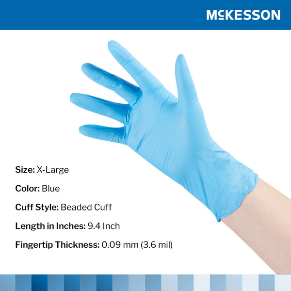 McKesson Confiderm® 3.8 Exam Glove X-Large NonSterile Nitrile Standard Cuff Length Textured Fingertips Blue Not Rated (921612_CS) 1000/CS