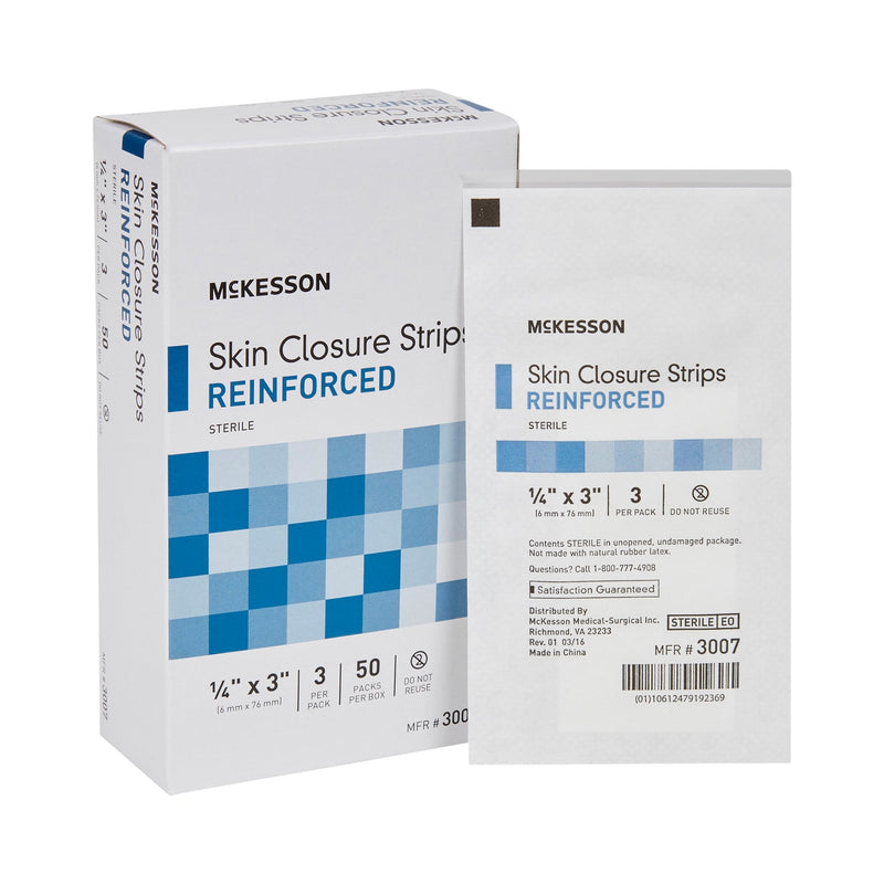 McKesson Skin Closure Strip 1/4 X 3 Inch Nonwoven Material Reinforced Strip White (876306_BX) 50/BX