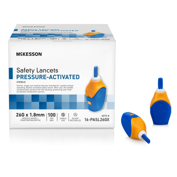 McKesson Safety Lancet 26 Gauge Retractable Pressure Activated Finger (1217982_BX) 100/BX