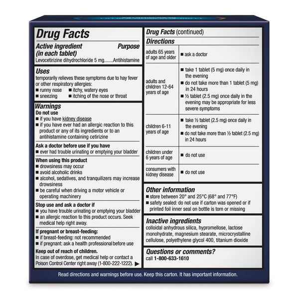 XYZAL® Allergy 24HR Allergy Relief 5 mg Strength Tablet 35 per Bottle (1230701_BT) 1/BT