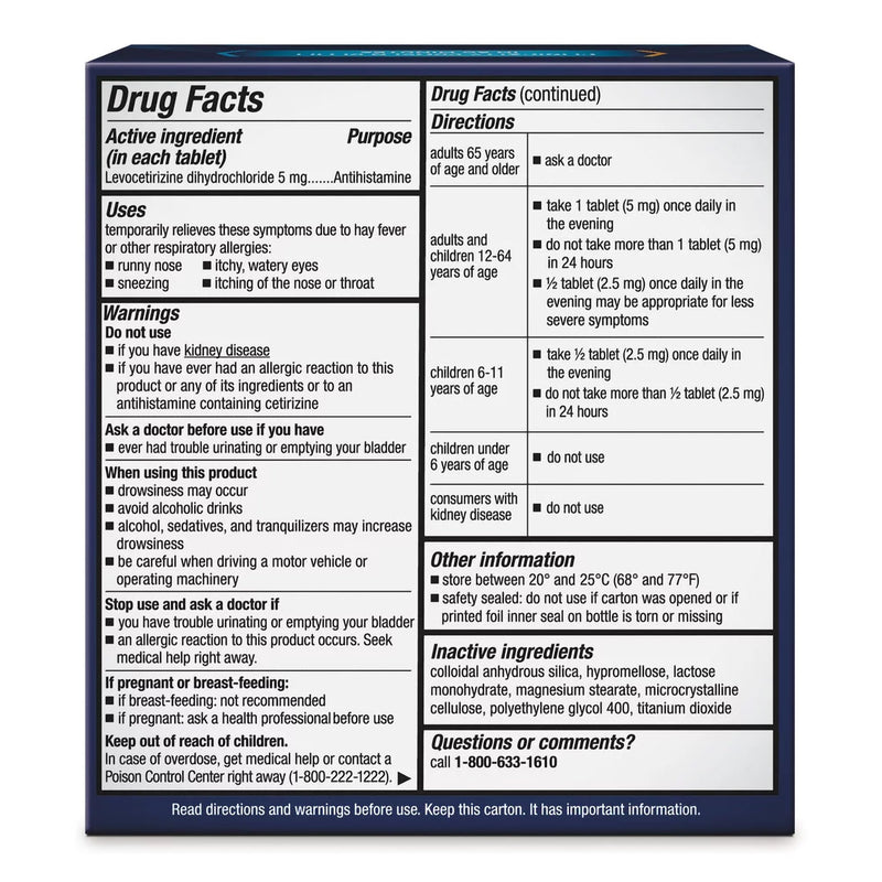 XYZAL® Allergy 24HR Allergy Relief 5 mg Strength Tablet 35 per Bottle (1230701_BT) 1/BT