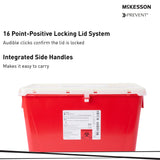 McKesson Prevent® Sharps Container Red Base 13-1/2 H X 17-3/10 W X 13 L Inch Vertical Entry 8 Gallon (854428_CS) 9/CS